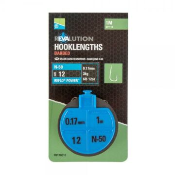 10915Preston_Revalution_Hooklengths_N50_Barbed_100cm